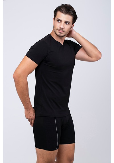 Çift Kaplan Erkek Elastanlı T-shirt 0954 3'lü Siyah