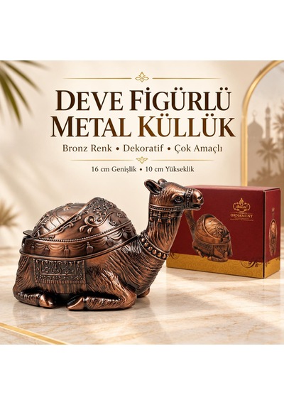 Lüks Alaşım Metal Deve Figürlü Kapaklı Dekoratif Küllük Takı Saklama Kutusu Metal Biblo 16 X10 Cm.