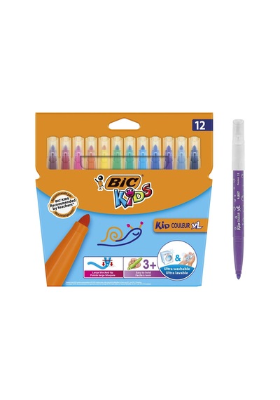 Tr Kids Kid Couleur Xl Keçeli Kalem, 12 Yıkanabilir Renkte, Kalın Uçlu, Karton Kutuda, 3 Yaşından İtibaren