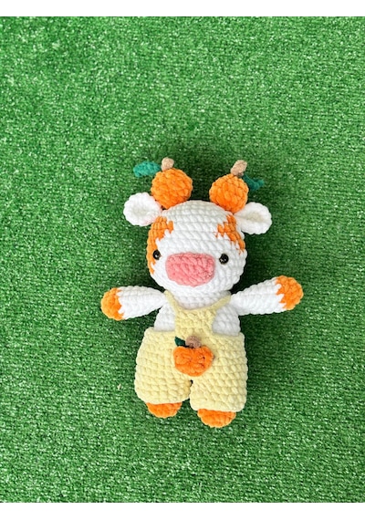 İnek Organik Amigurumi Örgü Oyuncak Turuncu