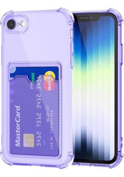 Teknomoda Apple Uyumlu iPhone 7 Kılıf Kartlıklı Anti Şok Korumalı Şeffaf Silikon Lila Lila