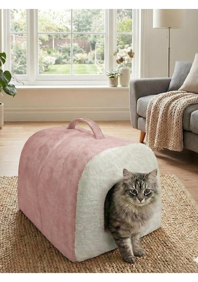 Taşınabilir Kedi Köpek Yatağı Mağara Model Yuva, Pembe, M Beden