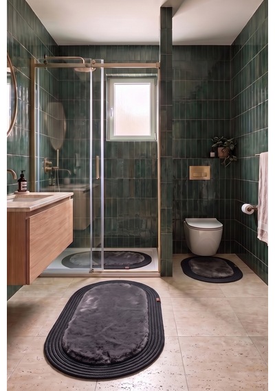 Banyo Paspası Takımı 60x100+40x60 Cm Düz Antrasit Gri & Siyah