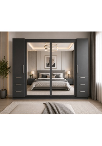 Alya Tamamı Mdf Sürgü Kapaklı Dolap Gardırop Füme 240 Cm