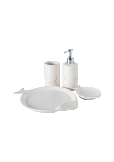 Mudo Home Marıne Fısh 4'lü Kutulu Banyo Seti Beyaz