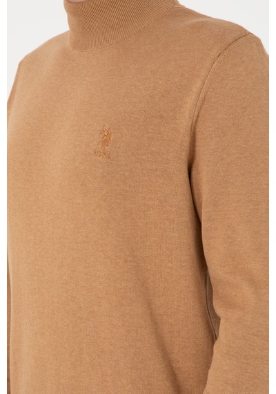 U.S. Polo Assn. Erkek Slim Fit Yarım Balıkçı Yaka Camel Melanj Basic Kazak 50288887-VR122 U.S. Polo Assn. Erkek Slim Fit Yarım Balıkçı Yaka Camel Melanj Basic Kazak 50288887-VR122