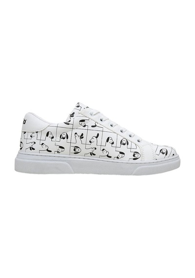 Kadın Vegan Deri Beyaz Sneakers - I Woof You Tasarım Çok Renkli