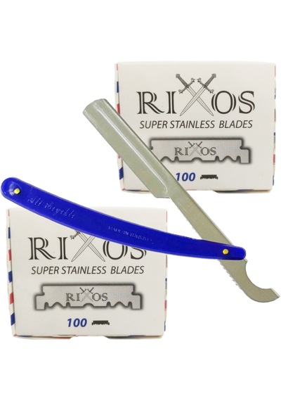 Rixos Super Stainless Yarım Tıraş Bıçağı 2 Adet 100'lü Paket Ali Bıyıklı Ustura Mavi Tıraş Seti