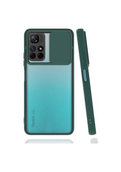 Kilifone - Xiaomi Uyumlu Poco M4 Pro 5g - Kılıf Slayt Sürgülü Arkası Buzlu Lensi Kapak - Koyu Yeşil
