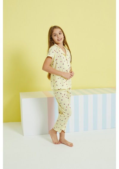 Siyah İnci Örme Düğmeli Pijama Takım 24108020 Çok Renkli