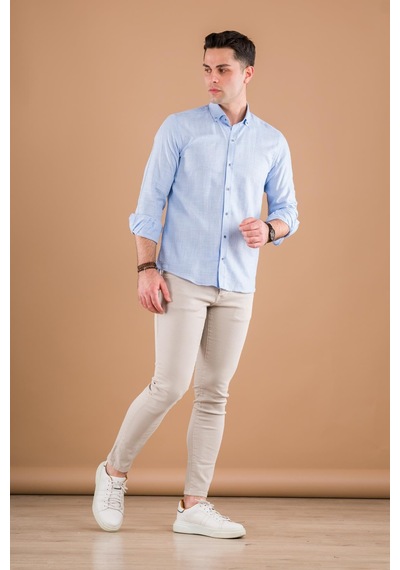 Modtime Slimfit Hasır Dokulu İnce Kumaş Pamuklu Yazlık Erkek Gömlek 001