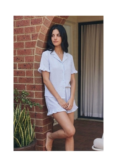 Fit Women Kadın Esnek Şortlu Bol Mavi Pijama Takımı