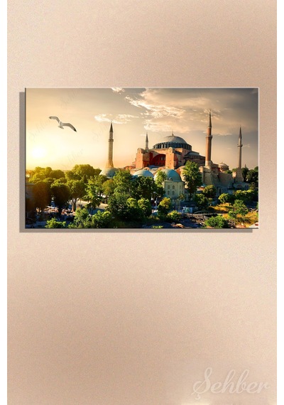 Gün Batımında Ayasofya Manzaralı Dekoratif Bir Yatay Kanvas Tablo 4001 Çok Renkli
