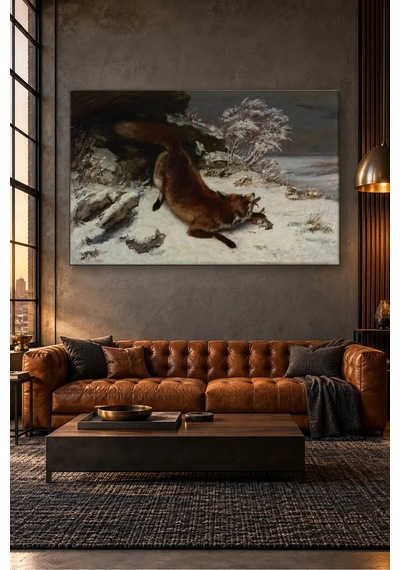 Fida Gustave Courbet Karda Avını Yakalayan Tilki Canvas Tablo Çok Renkli