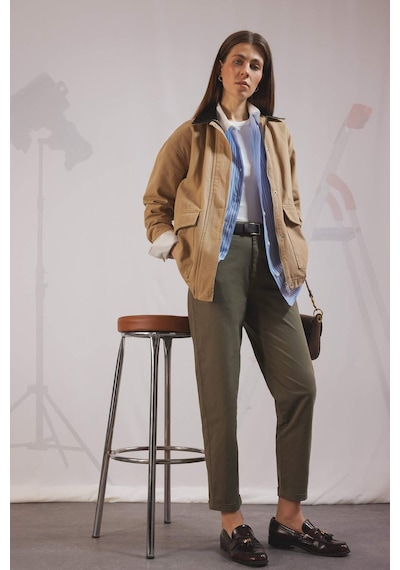 DeFacto Carrot Fit Kemerli Gabardin Pantolon Cepli Yüksek Bel Düz Paça D7413AX25SMKH260