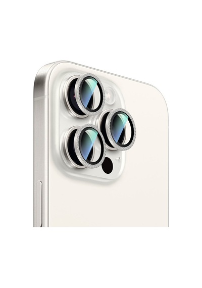 Apple iPhone 15 Pro Uyumlu Caseworld Alloy Sparkling Diamond Serisi Taşlı Lens Koruyucu Gümüş