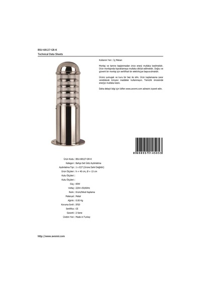 Avonnı Bsu-68127-gr-k Krom/nikel Kaplama Dış Mekan Aydınlatma, E27, Paslanmaz Çelik, Polikarbon Cam, 13cm Sku: Smgstkb33b88305d .