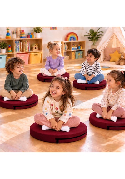 Kreş Minderi Anaokulu Aktivite Minderi, Bahçe, Dekor, Sandalye Minderi 40x40x 5 Cm Yuvarlak Minder 5adet Bordo