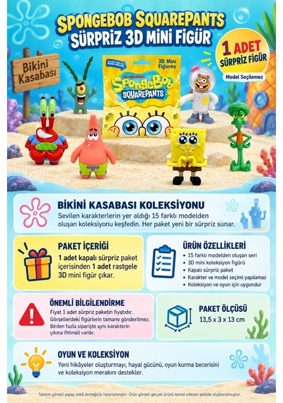Süngerbob Squarepants 3d Mini Figür Tekli Sürpriz Paket 1 Adet