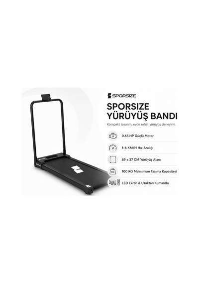 Yürüyüş Bandı 2 Hp, 1-6 Km/h, Led Ekran, Uzaktan Kumandalı, 100 Kg Taşıma Kapasiteli