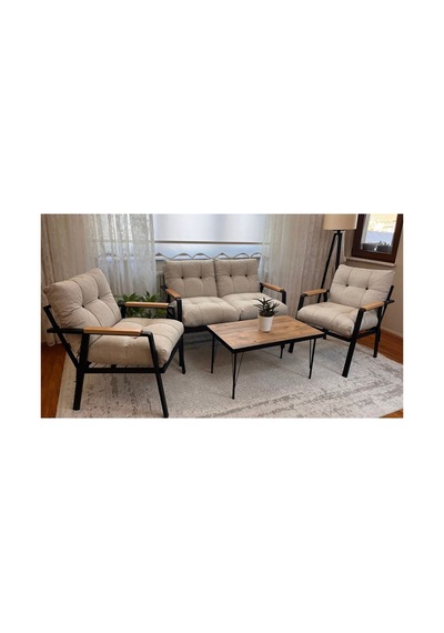 Green Garden Gökçe,balkon, Bahçe,teras,cafe - Salon - Metal Kanepe Koltuk Takımı - 2+1+1 + Sehpa Krem