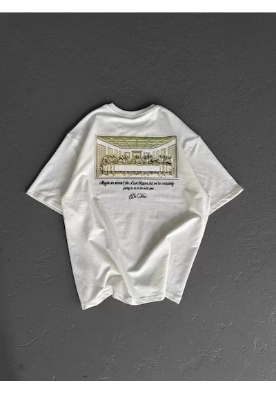 Modi Unisex Baskılı Oversize T-shirt - Beyaz - Mymg98309