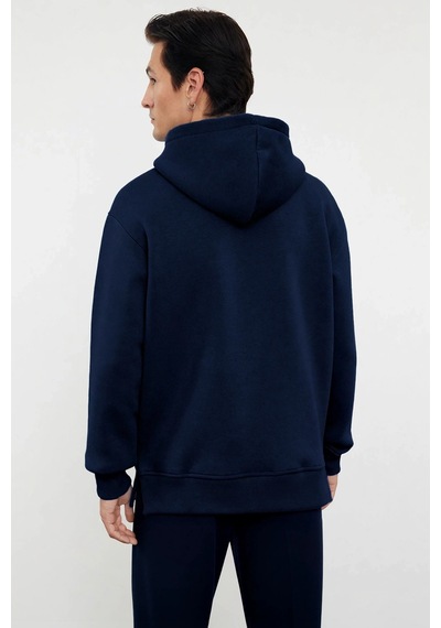 Benerly Erkek Kapüşonlu Fermuarlı Düşük Kol Uzun Kollu Kalıp Sweatshirt F Lacivert