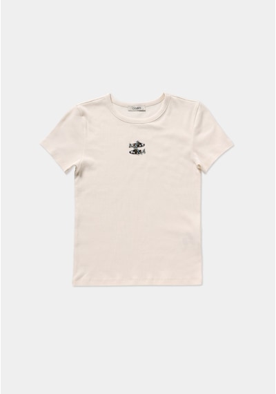 Colin's Colins Slim Fit Yuvarlak Yaka Nakışlı Kadın Ekru Kısa Kol Tişört Cl1079664 Q1.v1 Ecr