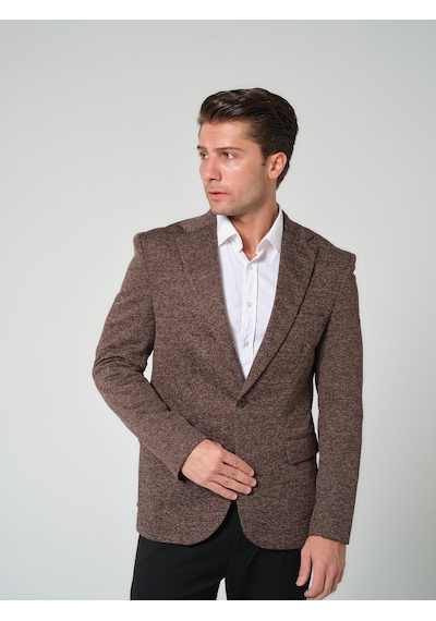 Bonesti Erkek Slim Fit Blazer Ceket Kahverengi Beyaz