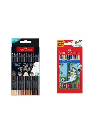 Faber Castell Kuru Boya Seti 12'li Black Edition Skin Tones Ten Renkleri Ve 12'li Çift Taraflı 24 Renk Bicolor Çok Renkli