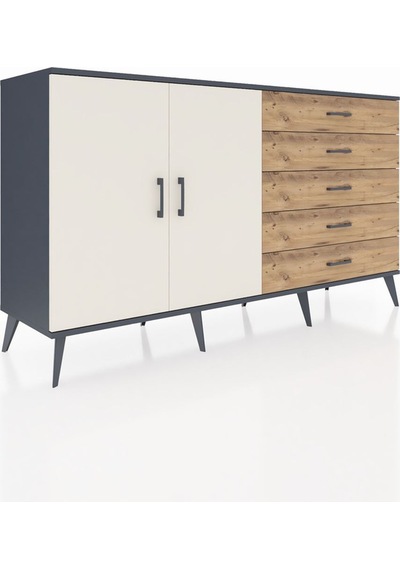 Hyperion Konsol 4 Raflı 5 Çekmeceli 2 Kapaklı 176x44x99 Antrasit-aytaşı/çam Antrasıt/aytası - Antrasıt Hyperion Konsol 4 Raflı 5 Çekmeceli 2 Kapaklı 176x44x99 Antrasit-aytaşı/çam Antrasıt/aytası - Antrasıt