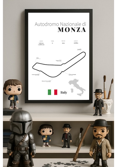 Monza Formula 1 Siyah Ahşap Çerçeveli Poster, Dekoratif Harita Duvar Tablosu