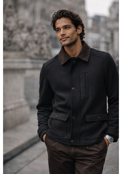 İmza Antrasit Kadife Polo Yaka Düz Yırtmaçsız Tam Astar Slim Fit Casual Mont Antrasit