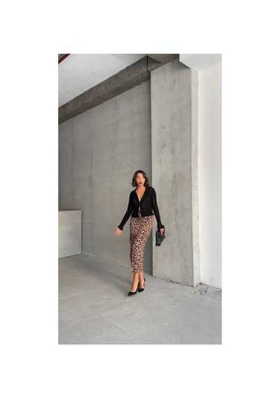 Verymoda Leopar Desenli Uzun Kalem Etek F1665 Vizon Siyah