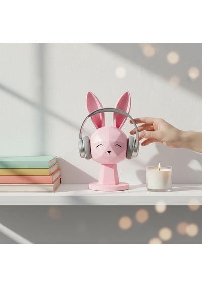 Happy3dworld Tavşan Figürlü Kulaklık Standı, 3d Baskı Kawaii Masaüstü Dekor