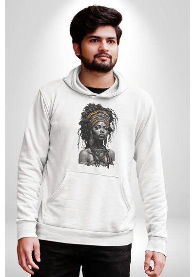 Afrikalı Kadın Sanat Siyahi Kadın Erkek Beyaz Kapüşonlu Sweatshirt Hoodie Beyaz