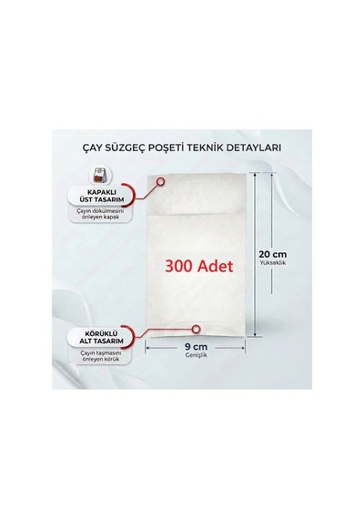 300 Adet Demlik İçi Çay Filtresi Körüklü Kapaklı Çay Süzgeci Boş Demlik Poşeti Bonesi 9x20 Cm 300