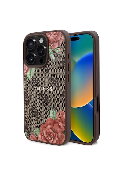 Apple Uyumlu iPhone 16 Pro Max Kılıf Guess Lisanslı Magsafe Gül Baskılı 4g Desenli Yazı Logolu Kahverengi