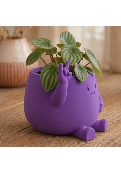 3d Baskı Smiley Face Planter - Gülümseyen Karakterli Saksı-mor