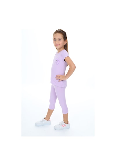 Toontoy Kids Toontoy Kız Çocuk Varaklı Kalp Baskılı Kaprili Takım Lila