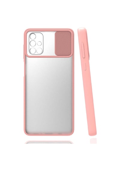 Kilifone - Samsung Uyumlu Galaxy A71 - Kılıf Slayt Sürgülü Arkası Buzlu Lensi Kapak - Pembe Açık