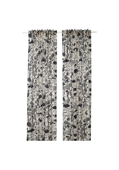 Fon Perde/2 Kanat, Beyaz-siyah, 145x300 Cm, Işık Filtreleyici, Keten-pamuk