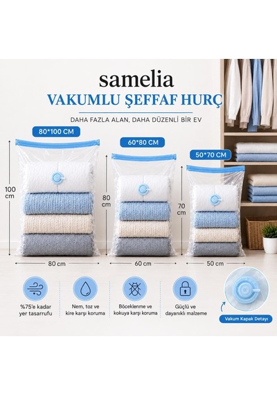 Lexroo Samelia Vakumlu Hurç Poşeti 1, 60x80 Şeffaf