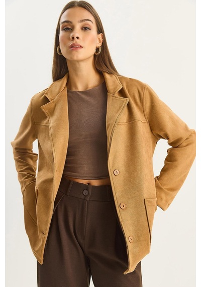 Shade Kadın Cep Detaylı Kuşaklı Süet Ceket 60283669 - Camel