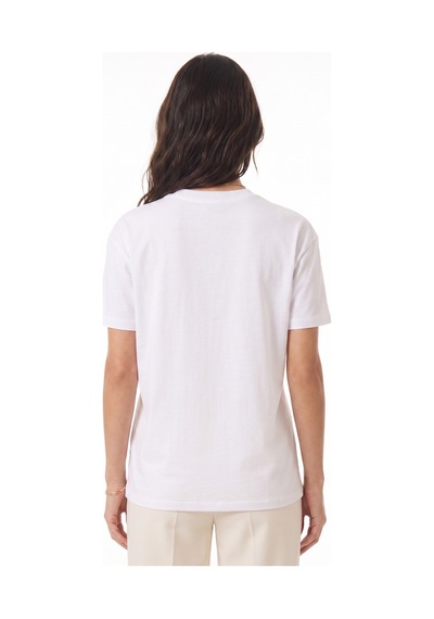 Onloox Kadın Beyaz Beyaz Pamuklu Kısa Kollu Bisiklet Yaka Çiçek Aksesuar Detaylı Örme Üst T-shirt