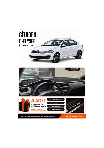 Citroen C-elysee 2012-2022 Uyumlu Torpido Örtüsü, Torpido Kılıfı - Siyah Bej