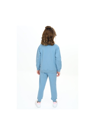 Toontoy Kids Toontoy Kız Çocuk Reglan Kol Kanguru Cepli Nakışlı Eşofman Takım Mavi