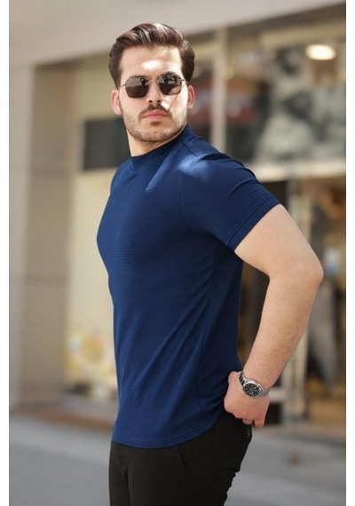 Efnaz Style Erkek Yarım Balıkçı Yaka Kısa Kollu T-shirt Lacivert