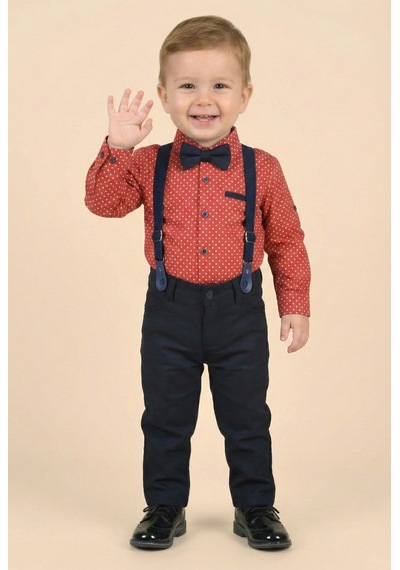 Mnk Baby & Kids Erkek Bebek Askı Papyon Gömlek Pantolon Takım M00785 Bordo