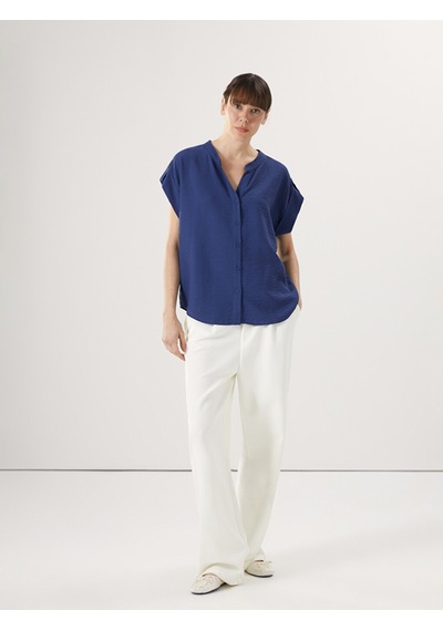 Lcwaıkıkı Classic Lacivert Kaçık Yaka Oversize Kadın Bluz